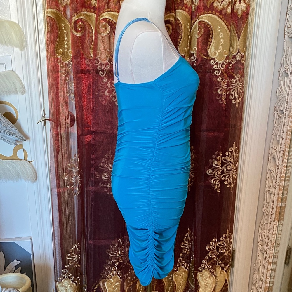 Seduction Blue Ruched Mini Dress - Picture 7 of 12
